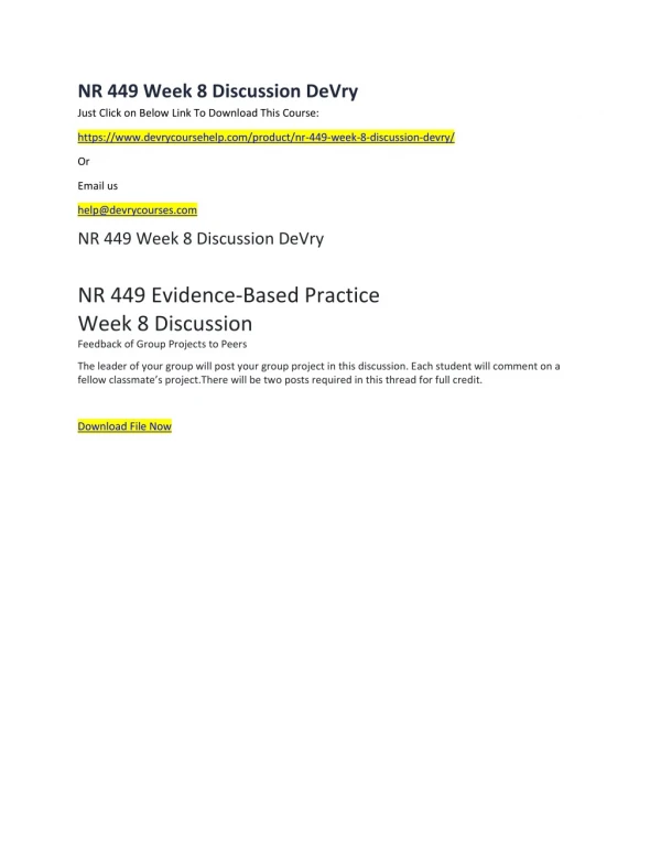 nr 449 week 8 discussion devry just click