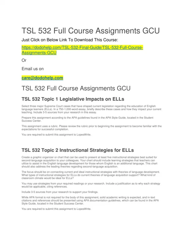 TSL 532 Full Course Assignments GCU