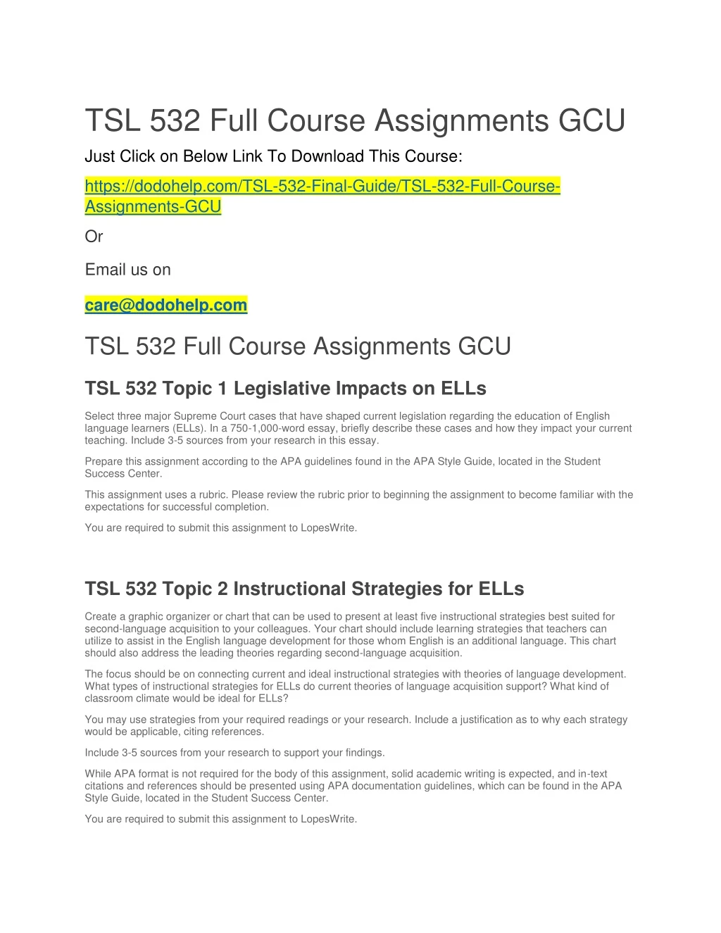tsl 532 full course assignments gcu