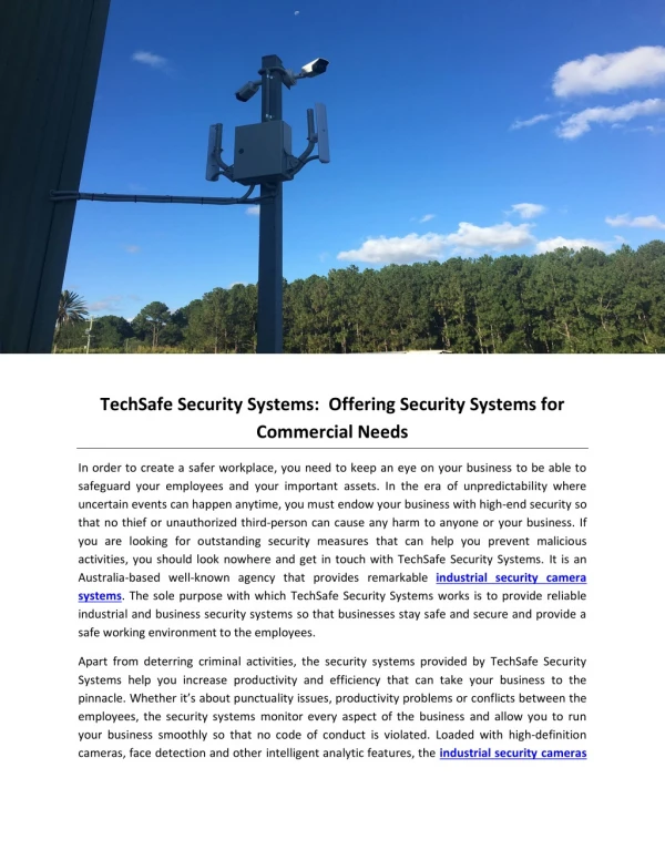 TechSafe Security Systems:  Offering Security Systems for Commercial Needs