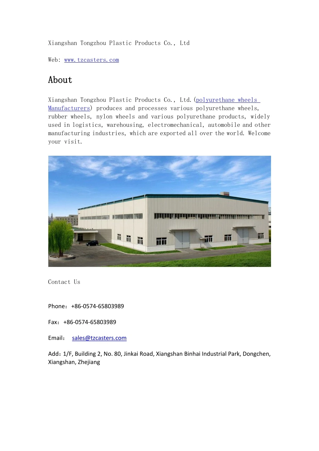 xiangshan tongzhou plastic products co ltd