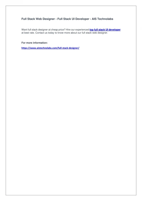 full stack web designer full stack ui developer