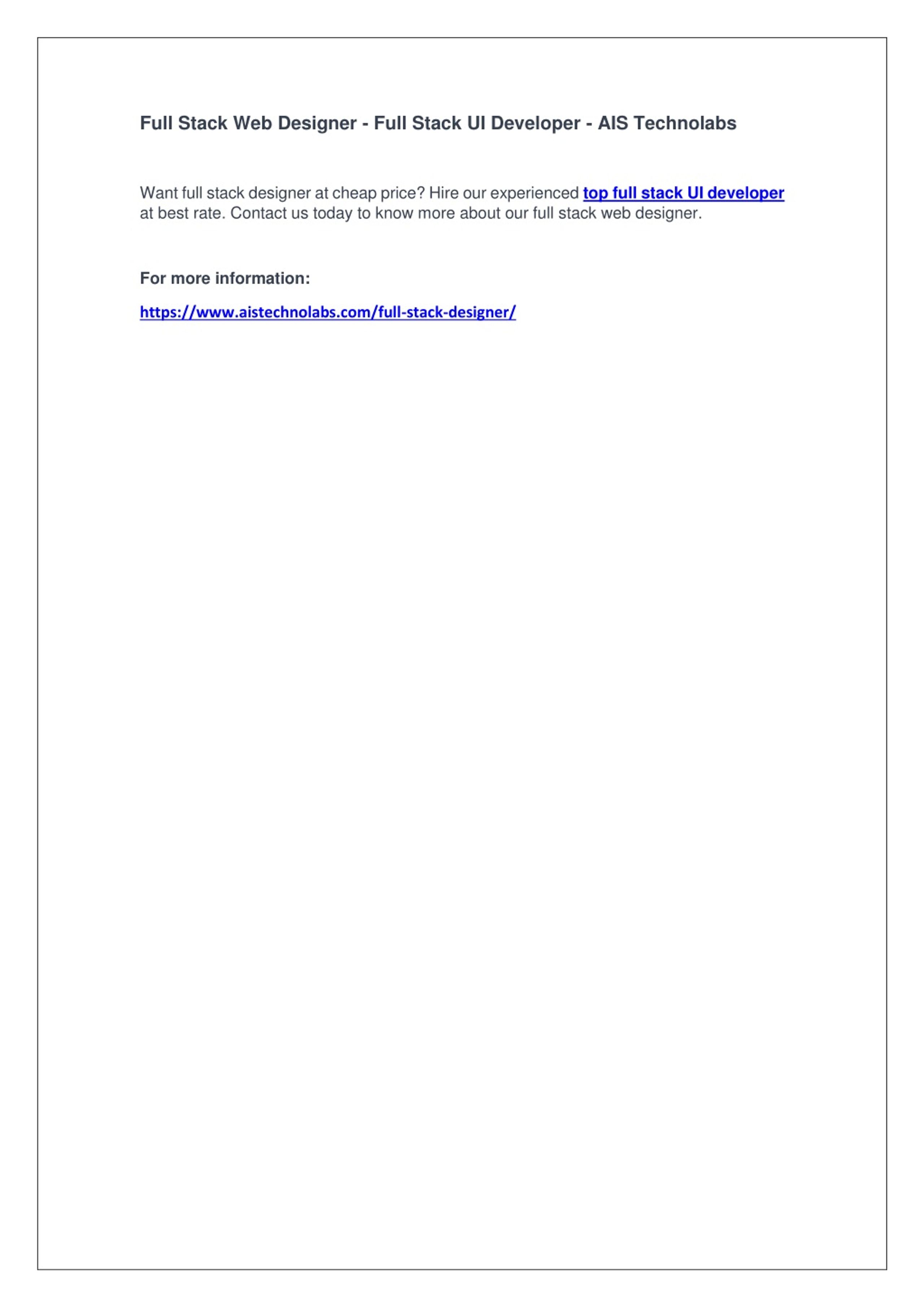PPT - Full Stack Web Designer - Full Stack UI Developer - AIS ...