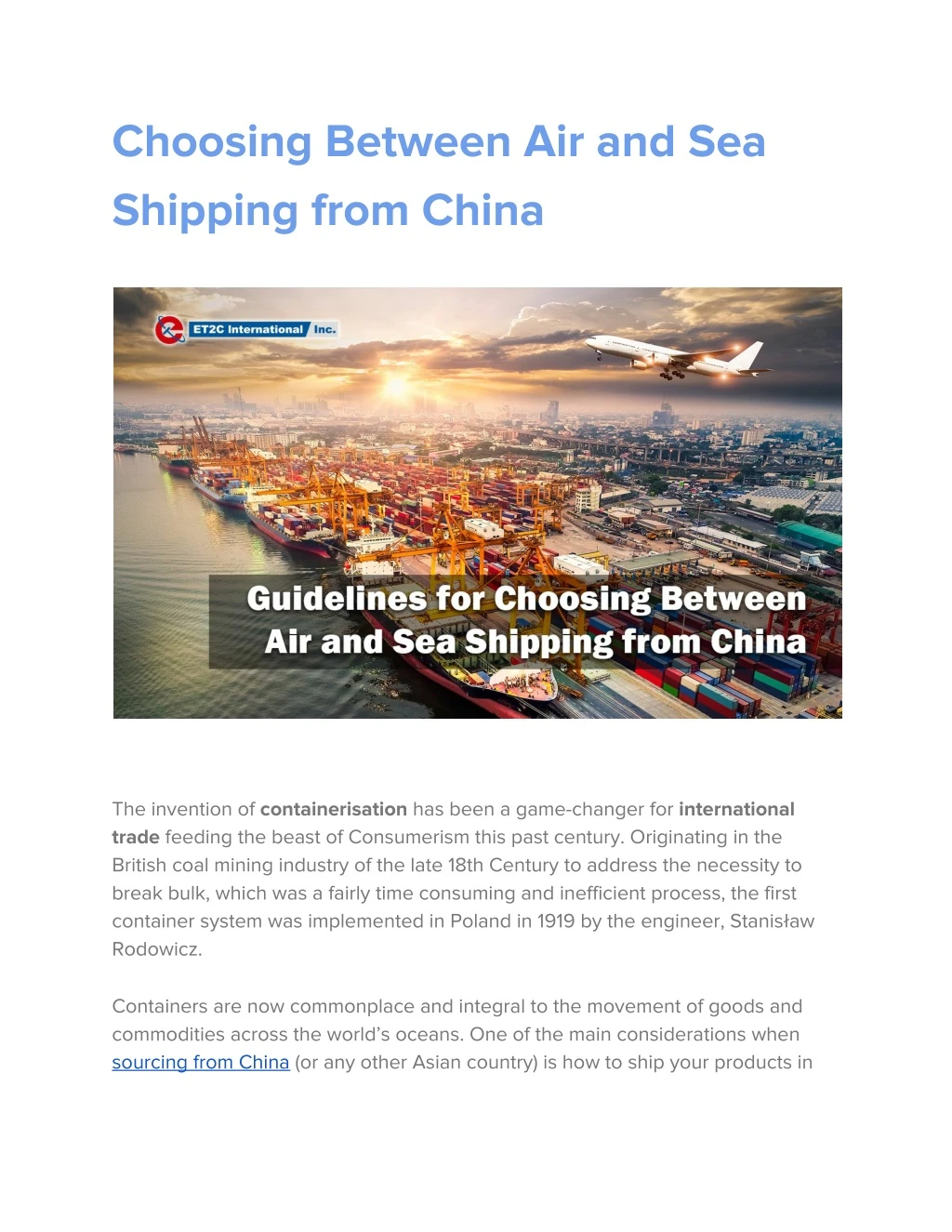 choosing between air and sea shipping from china