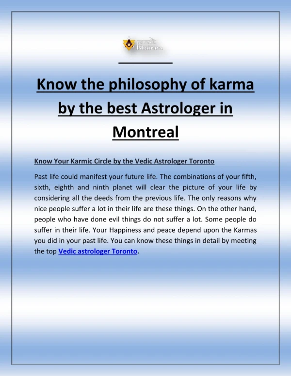 Know the philosophy of karma by the best Astrologer in Montreal