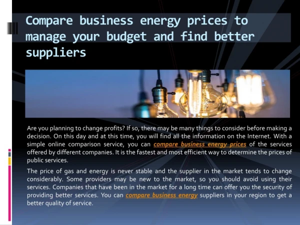 Compare business energy prices to manage your budget and find better suppliers