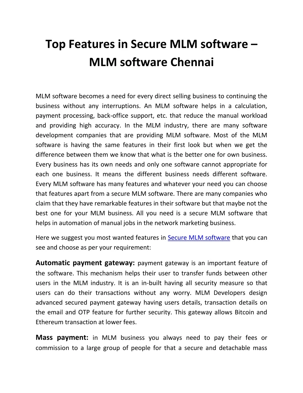 top features in secure mlm software mlm software