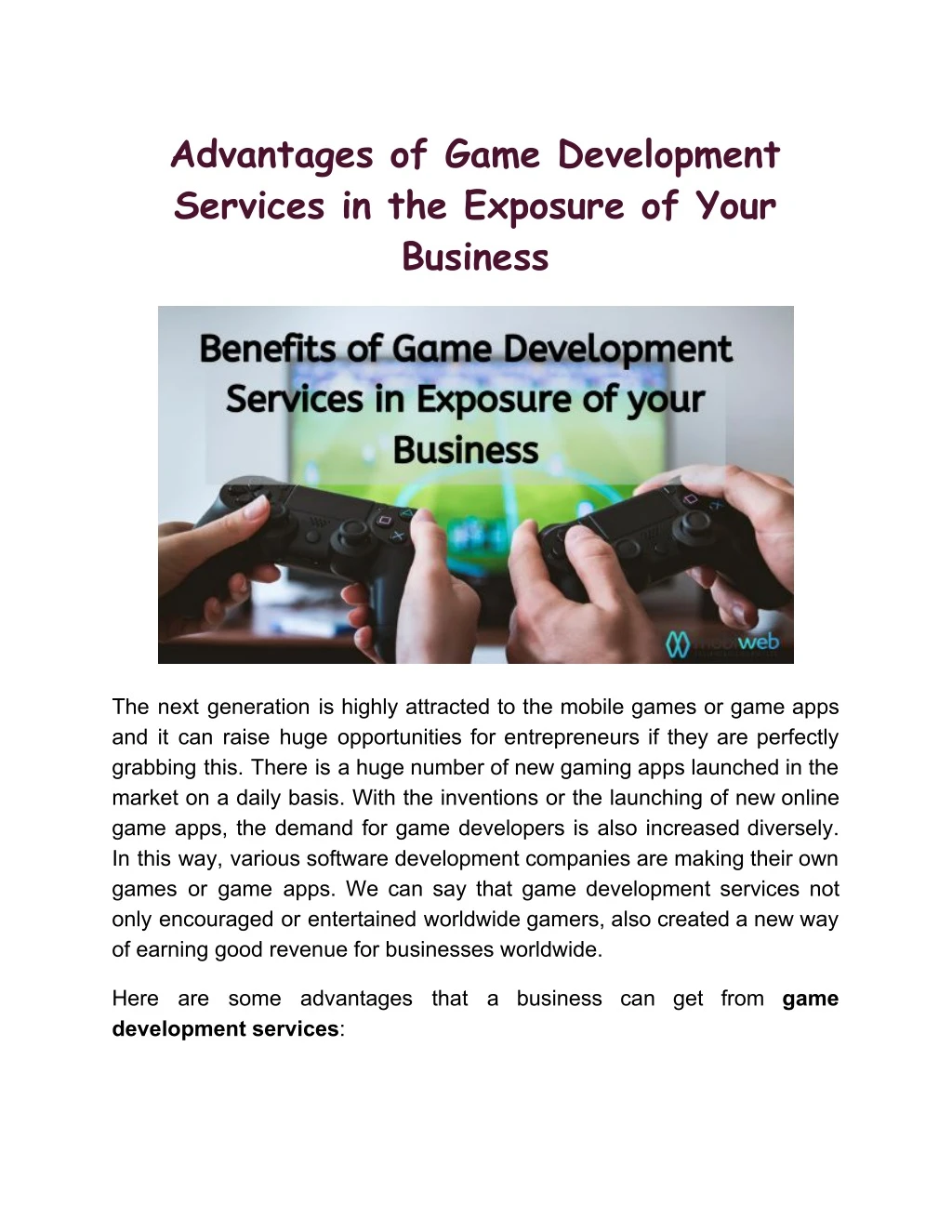 advantages of game development services
