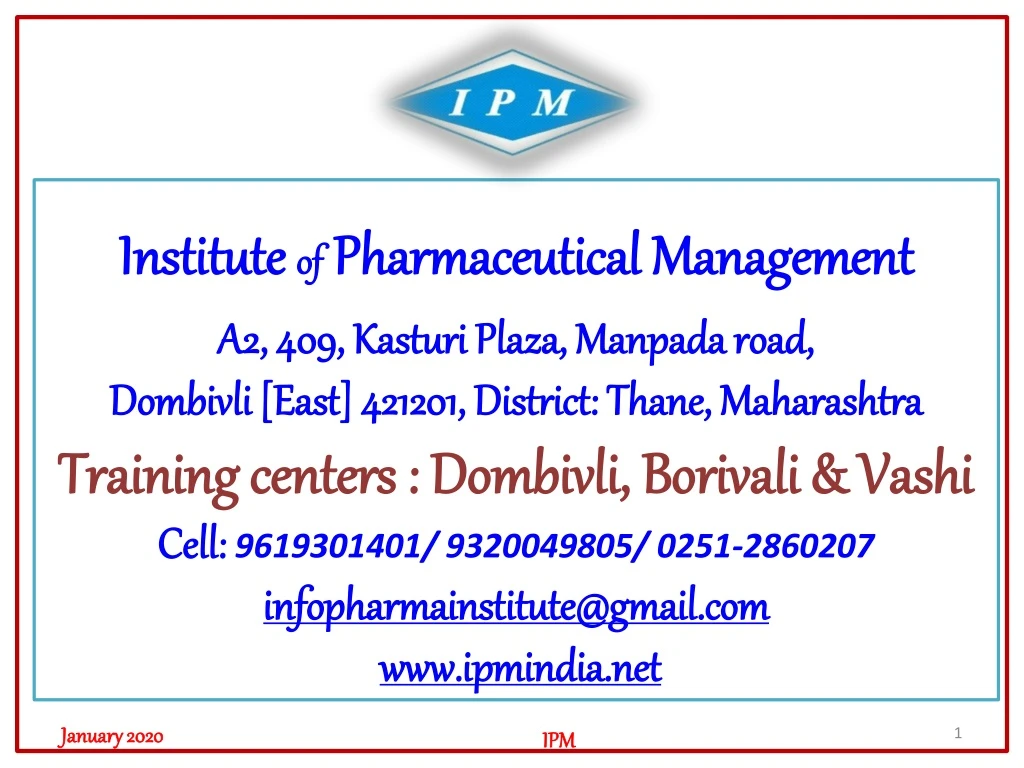 institute of pharmaceutical management
