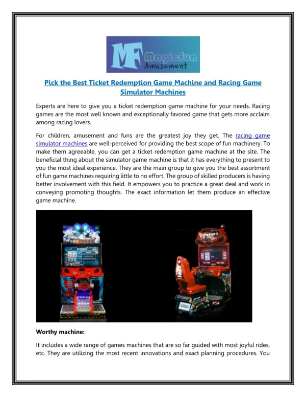Pick the Best Ticket Redemption Game Machine and Racing Game Simulator Machines