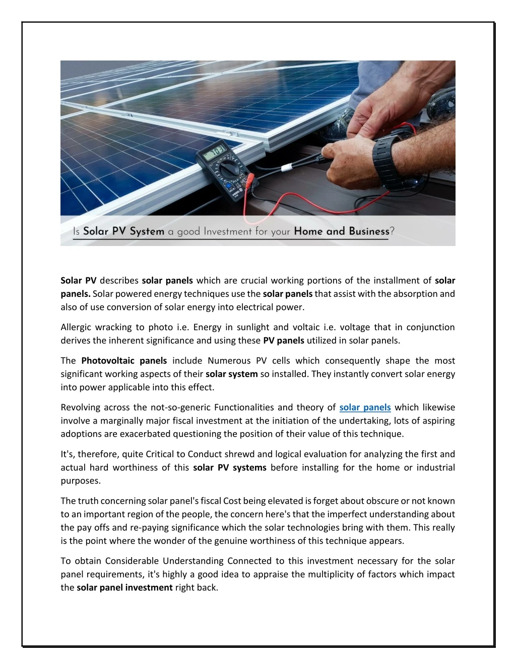 solar pv describes solar panels which are crucial