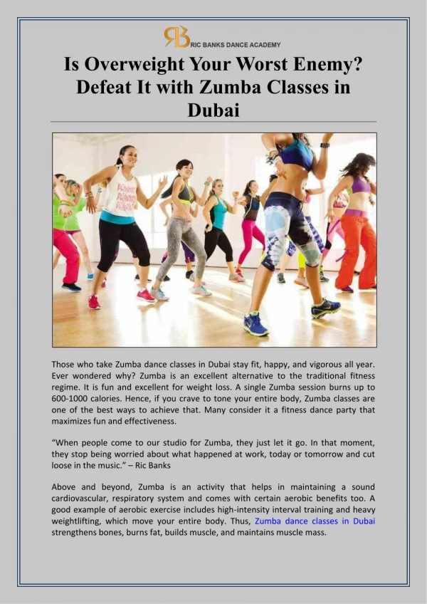 Is Overweight Your Worst Enemy? Defeat It with Zumba Classes in Dubai