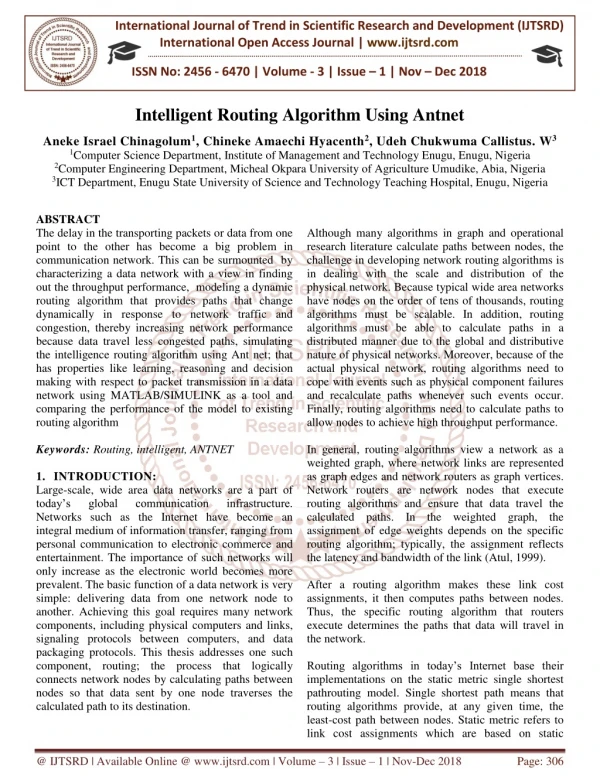 Intelligent Routing Algorithm Using Antnet