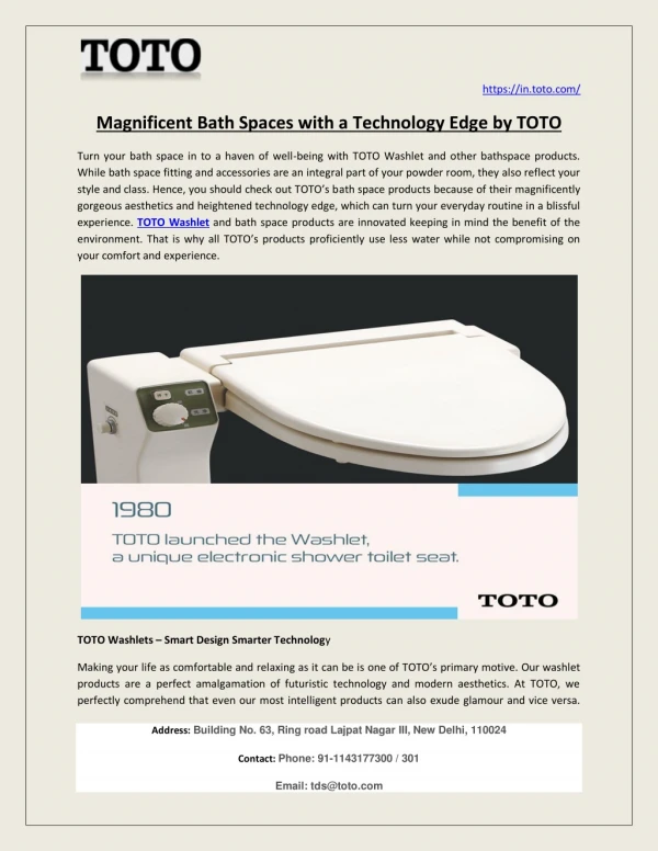 Buy Designer Washlets and wash basins by TOTO