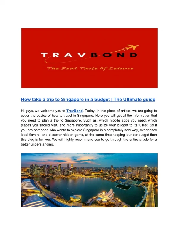 TravBond Reviews Provides Best Holiday Tour Packages in Singapore