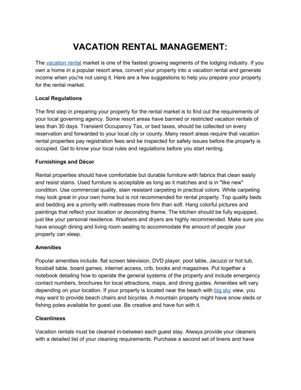 Vacation Rental Management
