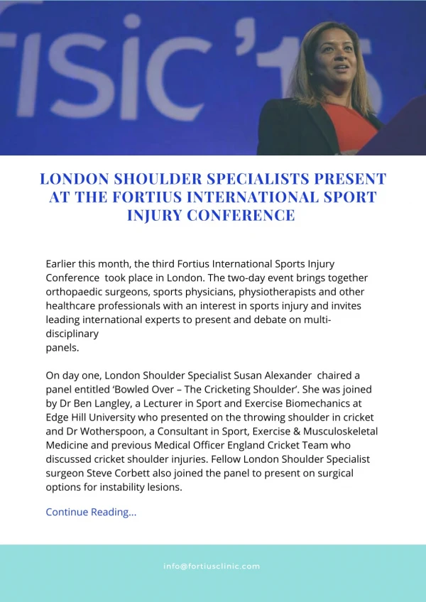 London Shoulder Specialists present at the Fortius International Sport Injury Conference