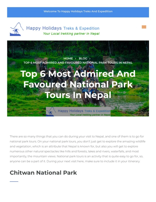 Top 6 Most Admired And Favoured National Park Tours In Nepal
