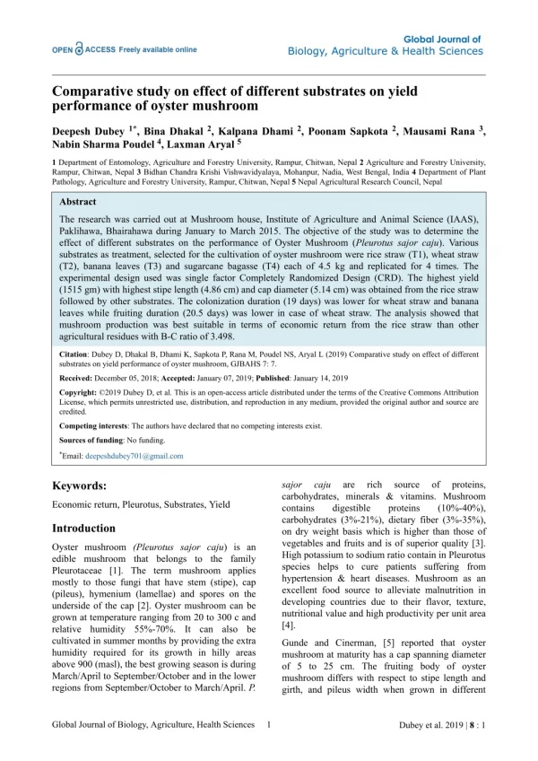 comparative study on effect of different