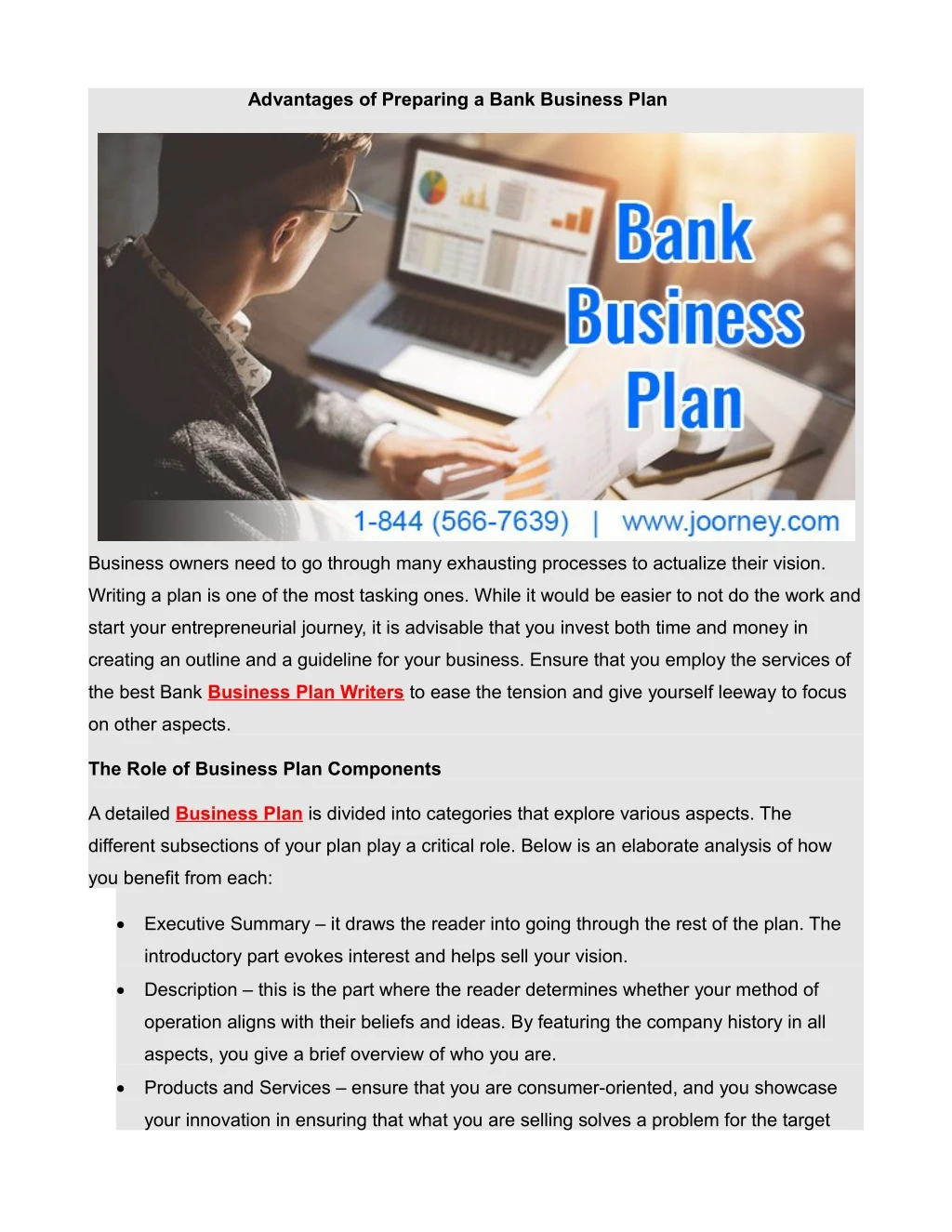 advantages of preparing a bank business plan