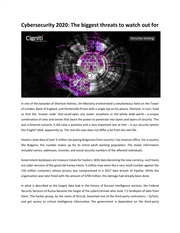 cybersecurity 2020 the biggest threats to watch
