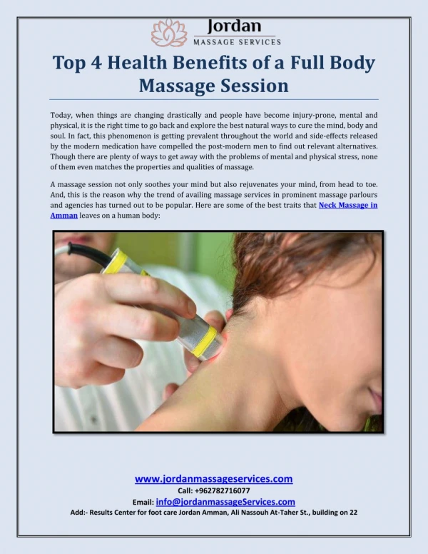 Top 4 Health Benefits of a Full Body Massage Session
