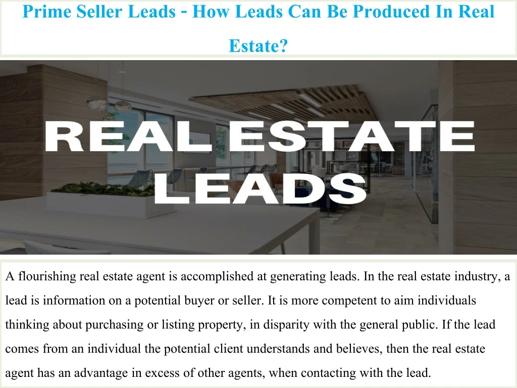 prime seller leads how leads can be produced in real estate