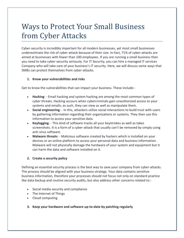 Ways to Protect Your Small Business from Cyber Attacks