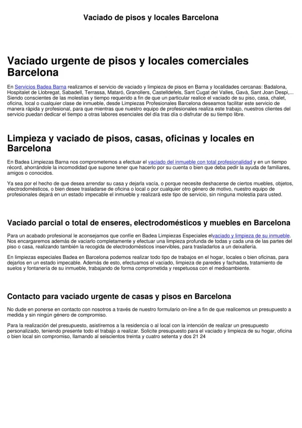 Vaciado de pisos y locales Barcelona