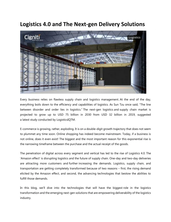 logistics 4 0 and the next gen delivery solutions