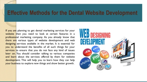 Effective Methods for the Dental Website Development