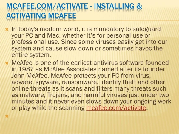 mcafee com activate installing activating mcafee