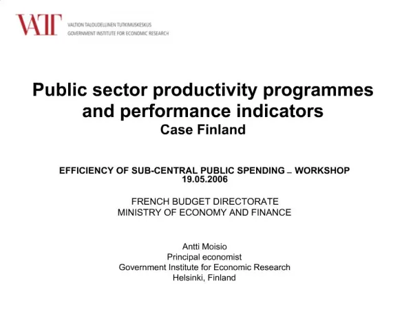 Public sector productivity programmes and performance indicators Case Finland