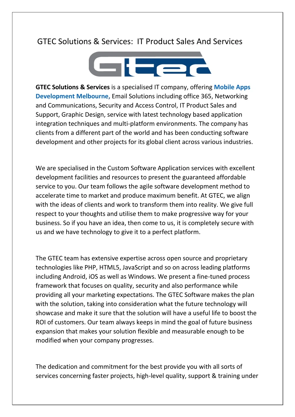 gtec solutions services it product sales