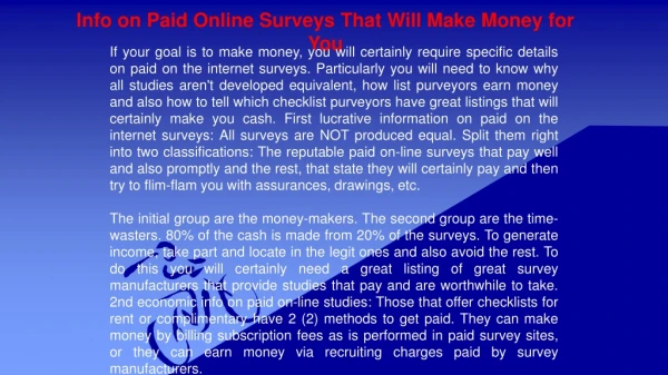 Info on Paid Online Surveys That Will Make Money for You