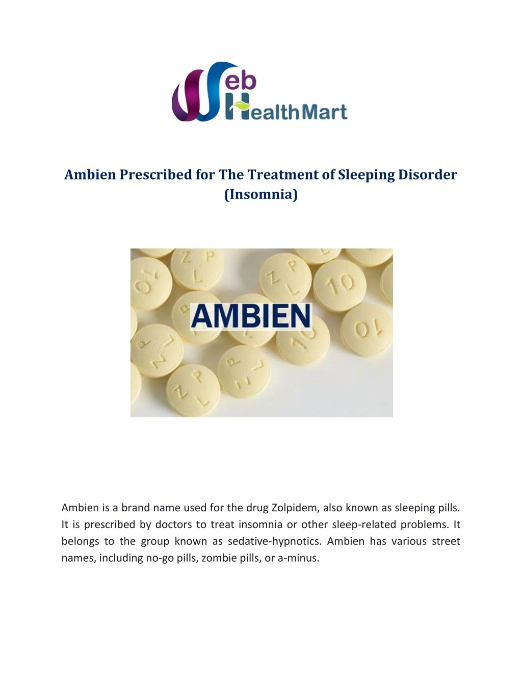 ambien prescribed for the treatment of sleeping