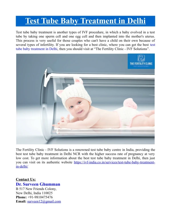 Test Tube Baby Treatment in Delhi