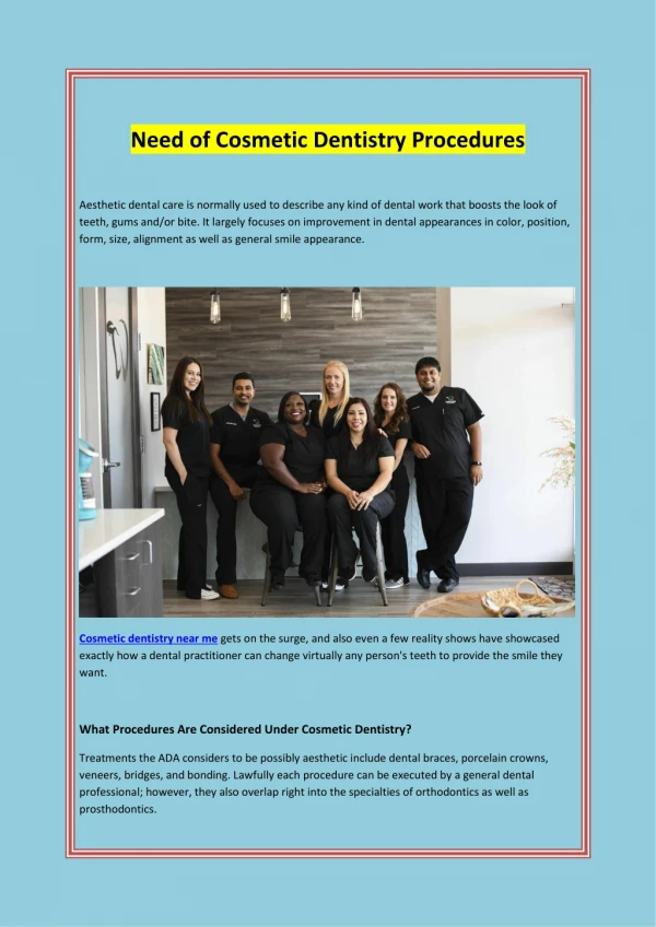 need of cosmetic dentistry procedures