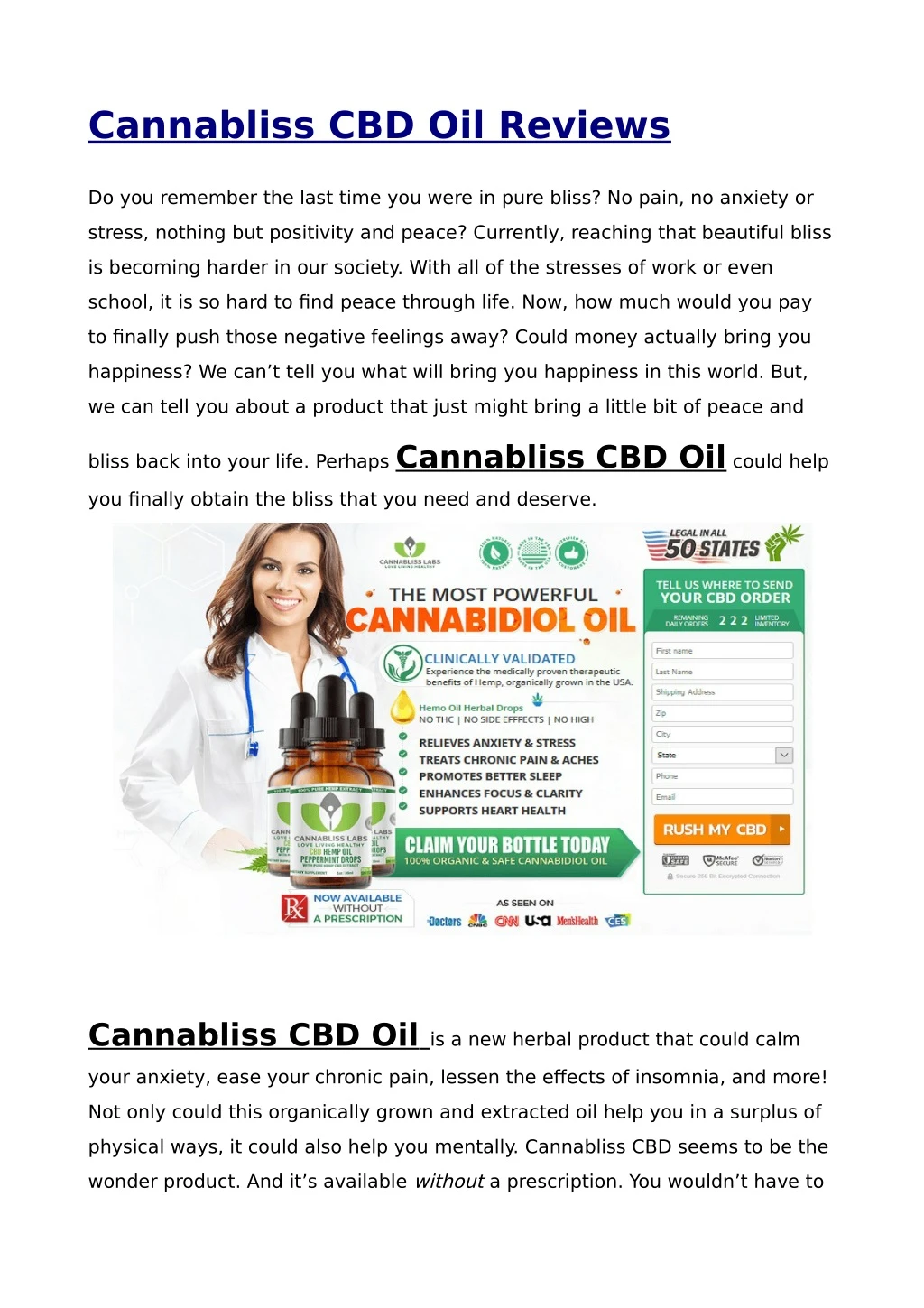 cannabliss cbd oil reviews