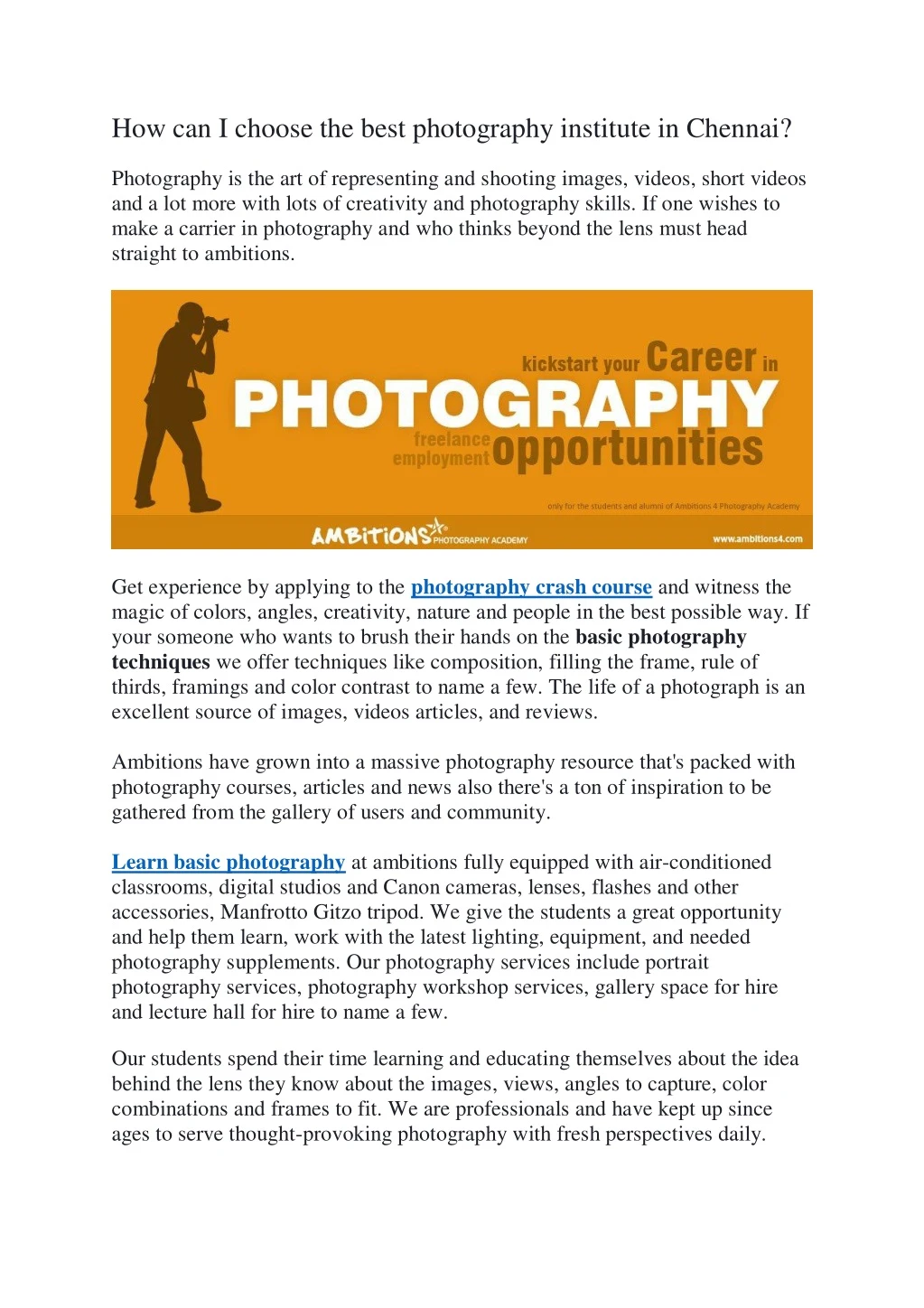 how can i choose the best photography institute