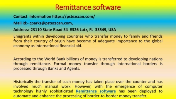 Software Benefiting Global Remittance