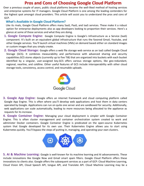 Pros and Cons of Choosing Google Cloud Platform