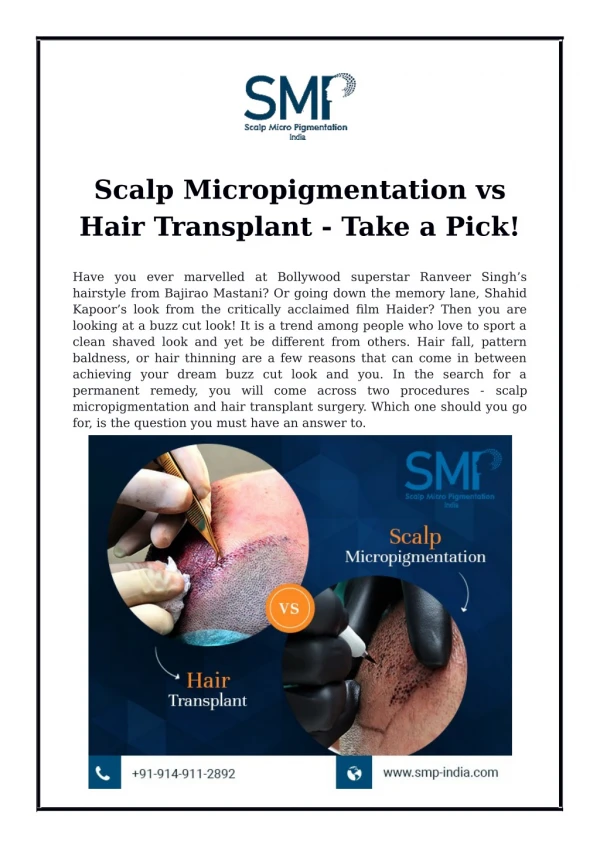 Scalp Micropigmentation vs Hair Transplant - Take a Pick!