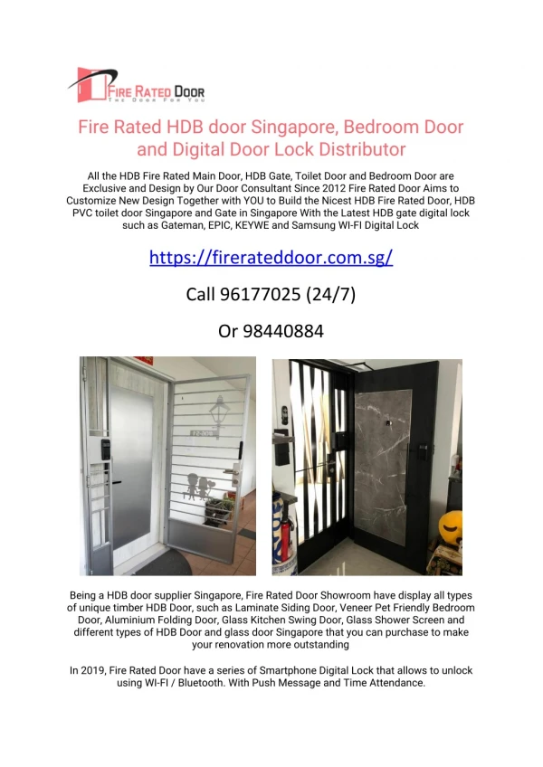 Buy our HDB Fire Rated Main Door, HDB Gate, Toilet Door and Bedroom Door are Exclusive and Design by Our Door Consultant