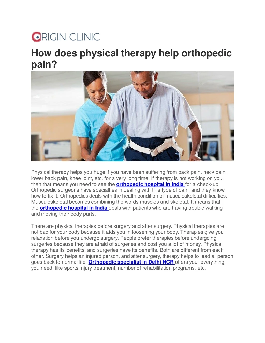 how does physical therapy help orthopedic pain