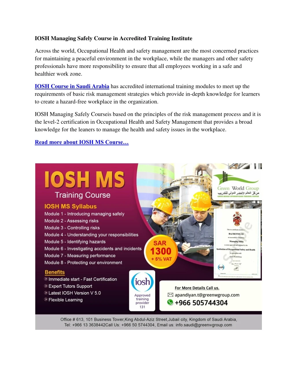 iosh managing safely course in accredited