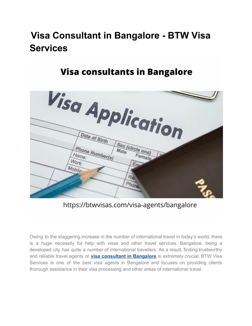 visa consultant in bangalore btw visa services