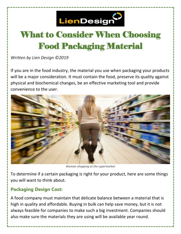 What to Consider When Choosing Food Packaging Material