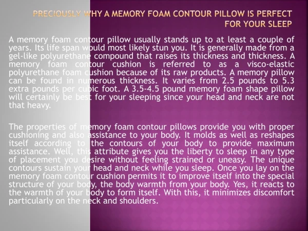 Preciously Why a Memory Foam Contour Pillow is