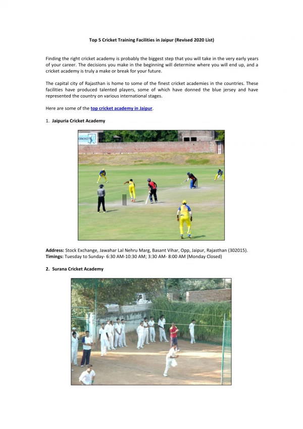 Top 5 Cricket Training Facilities in Jaipur (Revised 2020 List)